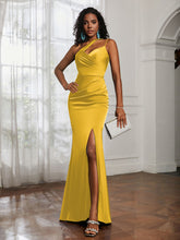 One Shoulder Backless Pleated Dress With Slit Marigold