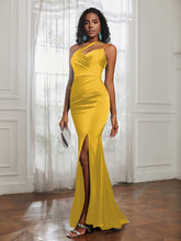 One Shoulder Backless Pleated Dress With Slit Marigold