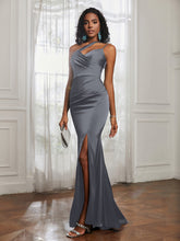 One Shoulder Backless Pleated Dress With Slit Steel Grey