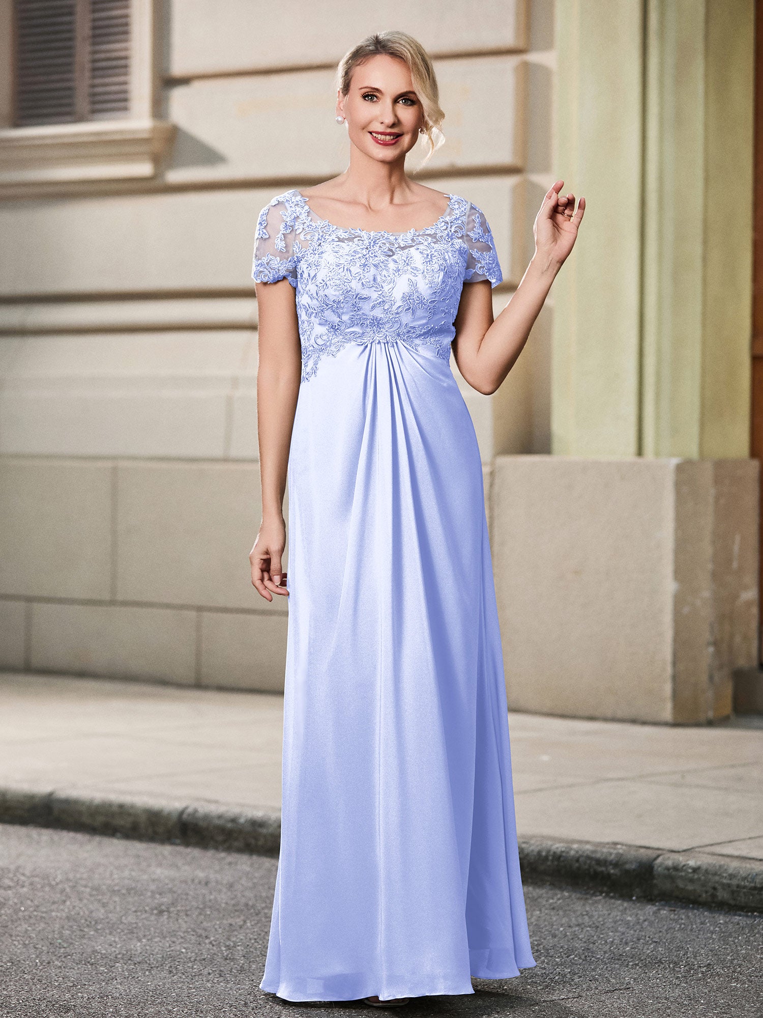 BABARONI Chiffon Lavender Mother of the Bride Dresses Empire Scoop