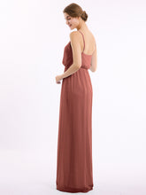 V-neck Spaghetti Strap Chiffon Bridesmaid Dresses-Terracotta