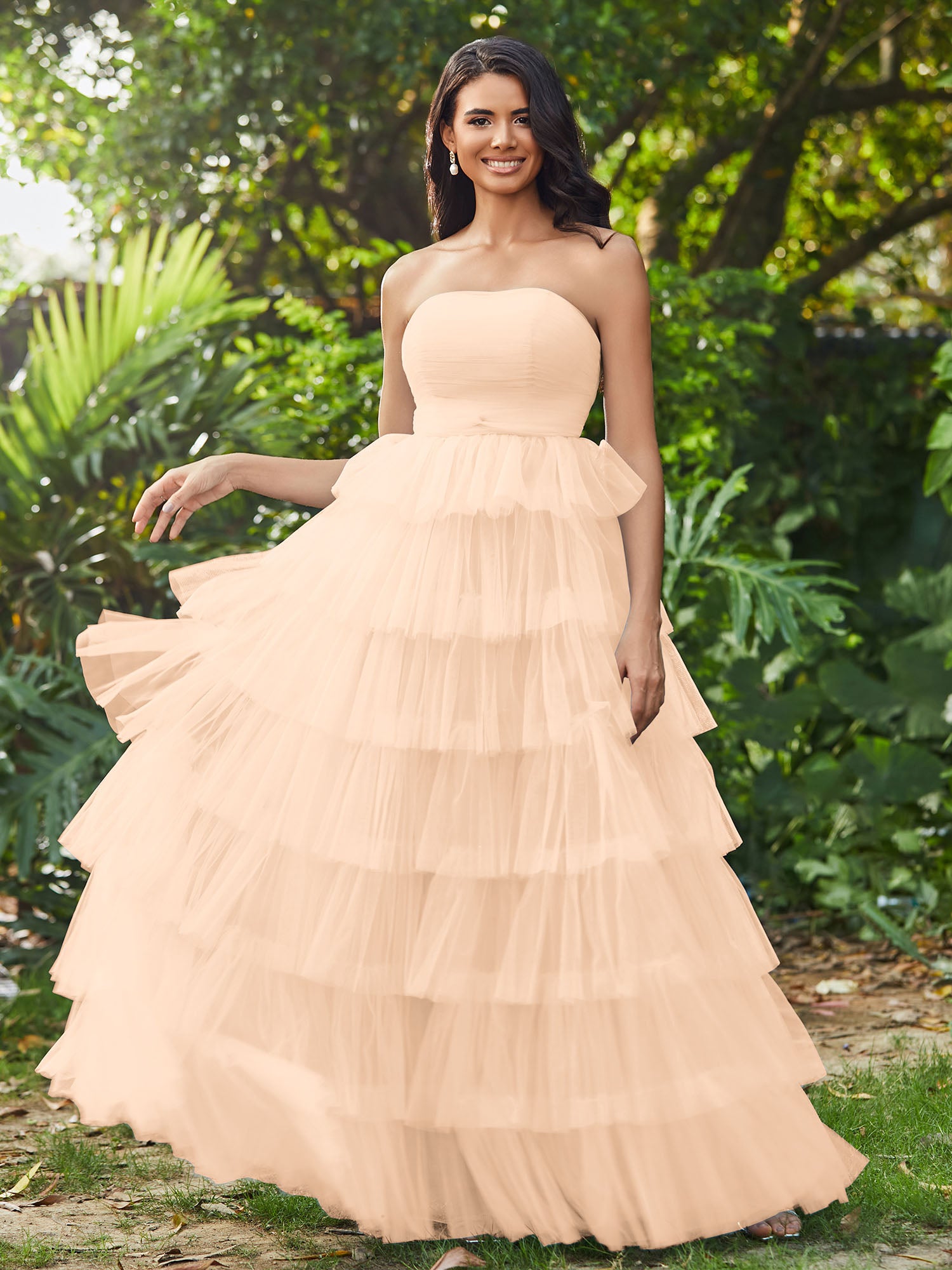 open lace back dress Glitter Strapless Rose Gold Formal Dress – FancyVestido