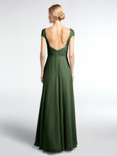 Lace Bodice Chiffon Skirt Dress with Cap Sleeves-Olive Green