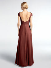 Lace Bodice Chiffon Skirt Dress with Cap Sleeves-Terracotta