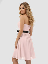 Sweetheart Neck Short Dress with Black Sash-Dusty Rose