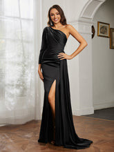 Sheath/Column One Shoulder Satin Prom Dress Black