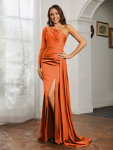 Sheath/Column One Shoulder Satin Prom Dress Burnt Orange