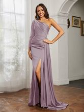 Sheath/Column One Shoulder Satin Prom Dress Dusk
