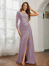 Sheath/Column One Shoulder Satin Prom Dress Dusk Plus Size