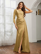 Sheath/Column One Shoulder Satin Prom Dress Gold