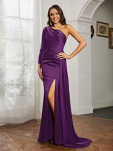 Sheath/Column One Shoulder Satin Prom Dress Grape
