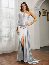 Sheath/Column One Shoulder Satin Prom Dress Ivory