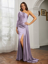 Sheath/Column One Shoulder Satin Prom Dress Lilac