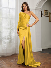Sheath/Column One Shoulder Satin Prom Dress Marigold
