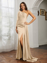 Sheath/Column One Shoulder Satin Prom Dress Peach
