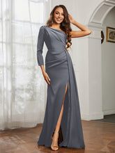 Sheath/Column One Shoulder Satin Prom Dress Steel Grey