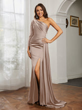 Sheath/Column One Shoulder Satin Prom Dress Taupe