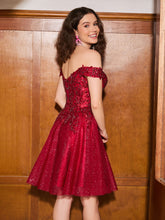 Off-the-shoulder Appliqued Corset Tulle Dress Burgundy