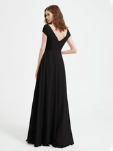 V-neck A-line Chiffon Dress With Slit Black Plus Size