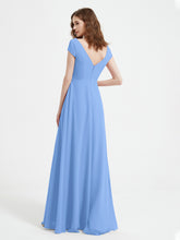 V-neck A-line Chiffon Dress With Slit Blue