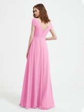 V-neck A-line Chiffon Dress With Slit Candy Pink