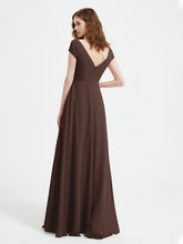 V-neck A-line Chiffon Dress With Slit Chocolate