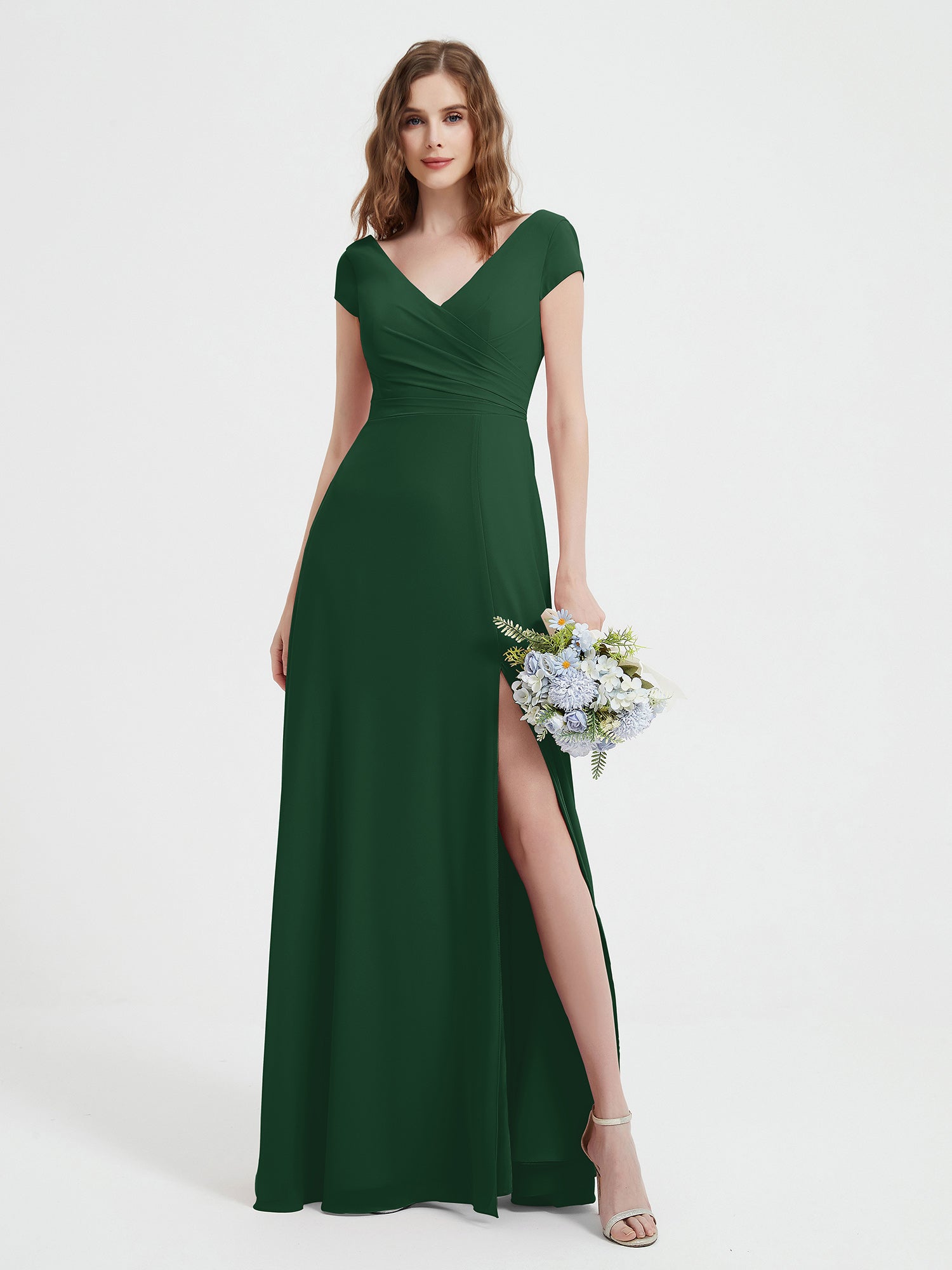 Off the Shoulder Spaghetti Strap Chiffon Gowns Dark Green Plus Size main image 1