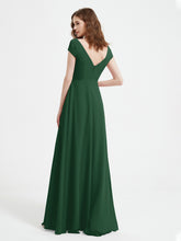 V-neck A-line Chiffon Dress With Slit Dark Green