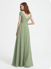 V-neck A-line Chiffon Dress With Slit Dusty Sage