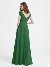 V-neck A-line Chiffon Dress With Slit Emerald