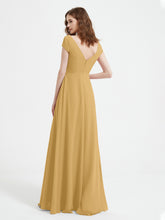 V-neck A-line Chiffon Dress With Slit Gold