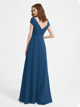 V-neck A-line Chiffon Dress With Slit Ink Blue