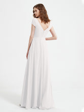 V-neck A-line Chiffon Dress With Slit Ivory