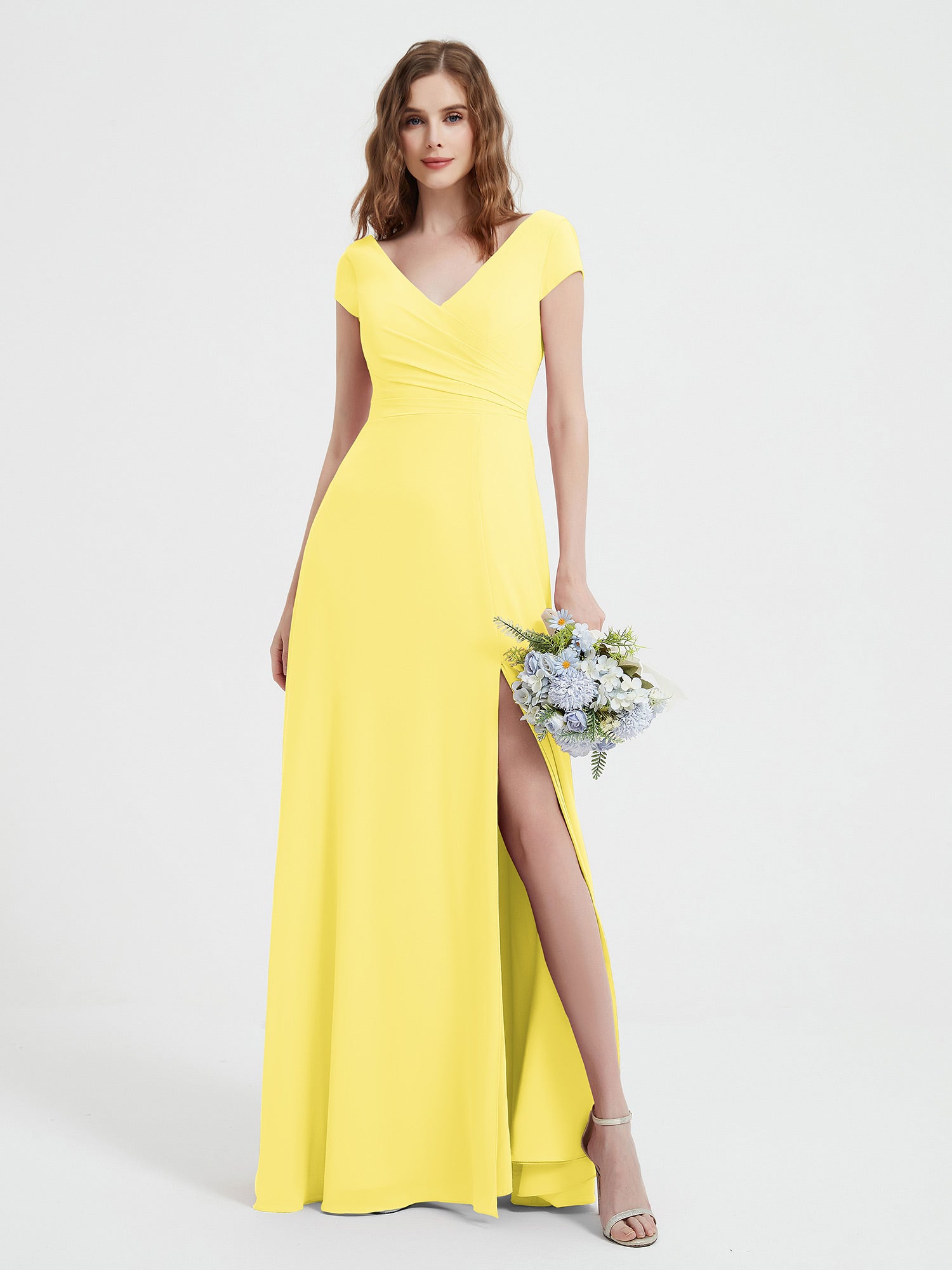BABARONI V-neck A-line Chiffon Dress With Slit Lemon Plus Size, Lemon / US18 BABARONI V-neck A-line Chiffon Dress With Slit Lemon Plus Size, Lemon / US18