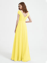 V-neck A-line Chiffon Dress With Slit Lemon