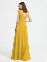 V-neck A-line Chiffon Dress With Slit Marigold
