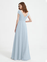 V-neck A-line Chiffon Dress With Slit Mist