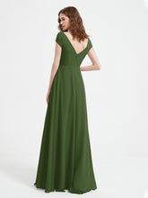 V-neck A-line Chiffon Dress With Slit Moss