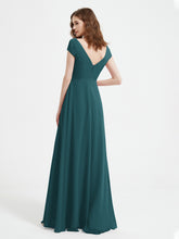 V-neck A-line Chiffon Dress With Slit Peacock