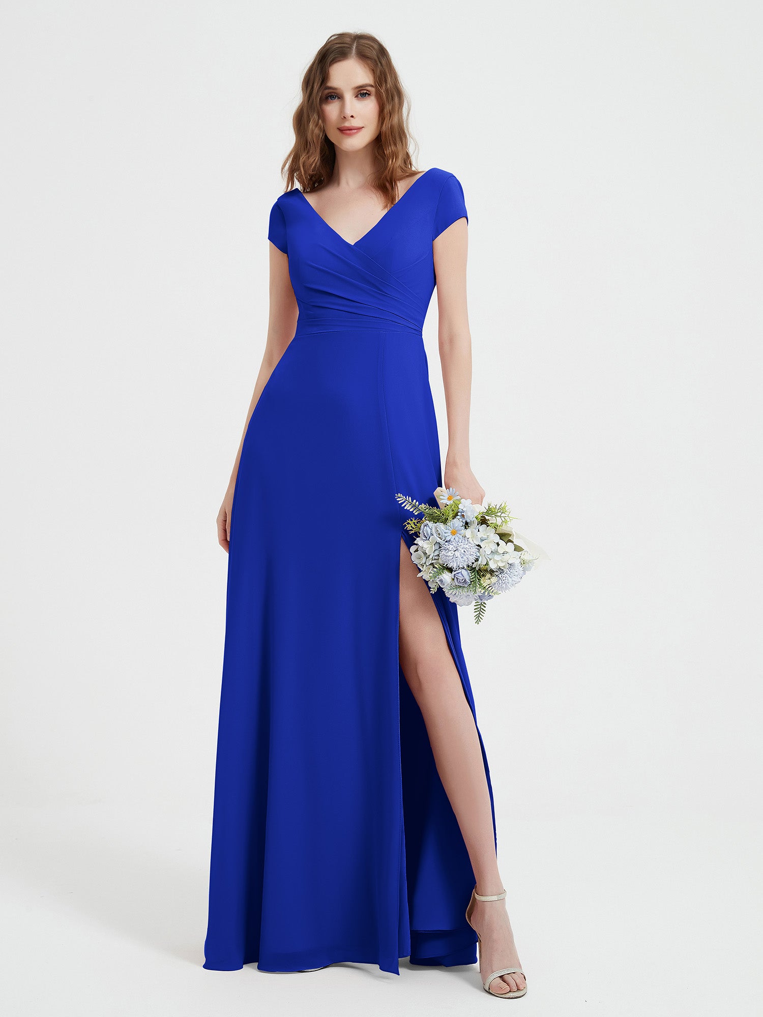 A-Line Chiffon Dress with Illusion Neckline Dusty Blue Plus Size main image 1