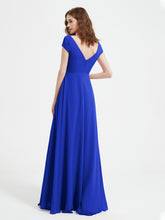 V-neck A-line Chiffon Dress With Slit Royal Blue