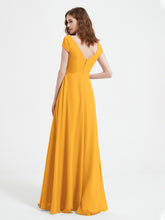 V-neck A-line Chiffon Dress With Slit Tangerine