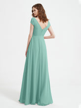 V-neck A-line Chiffon Dress With Slit Turquoise