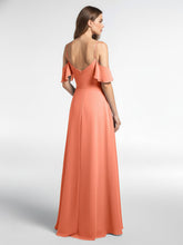 Cold-Shoulder Chiffon Empire Dress with Pockets-Sunset