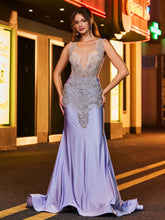 Luxurious Rhinestone-Embellished Mermaid Evening Dress Lavender