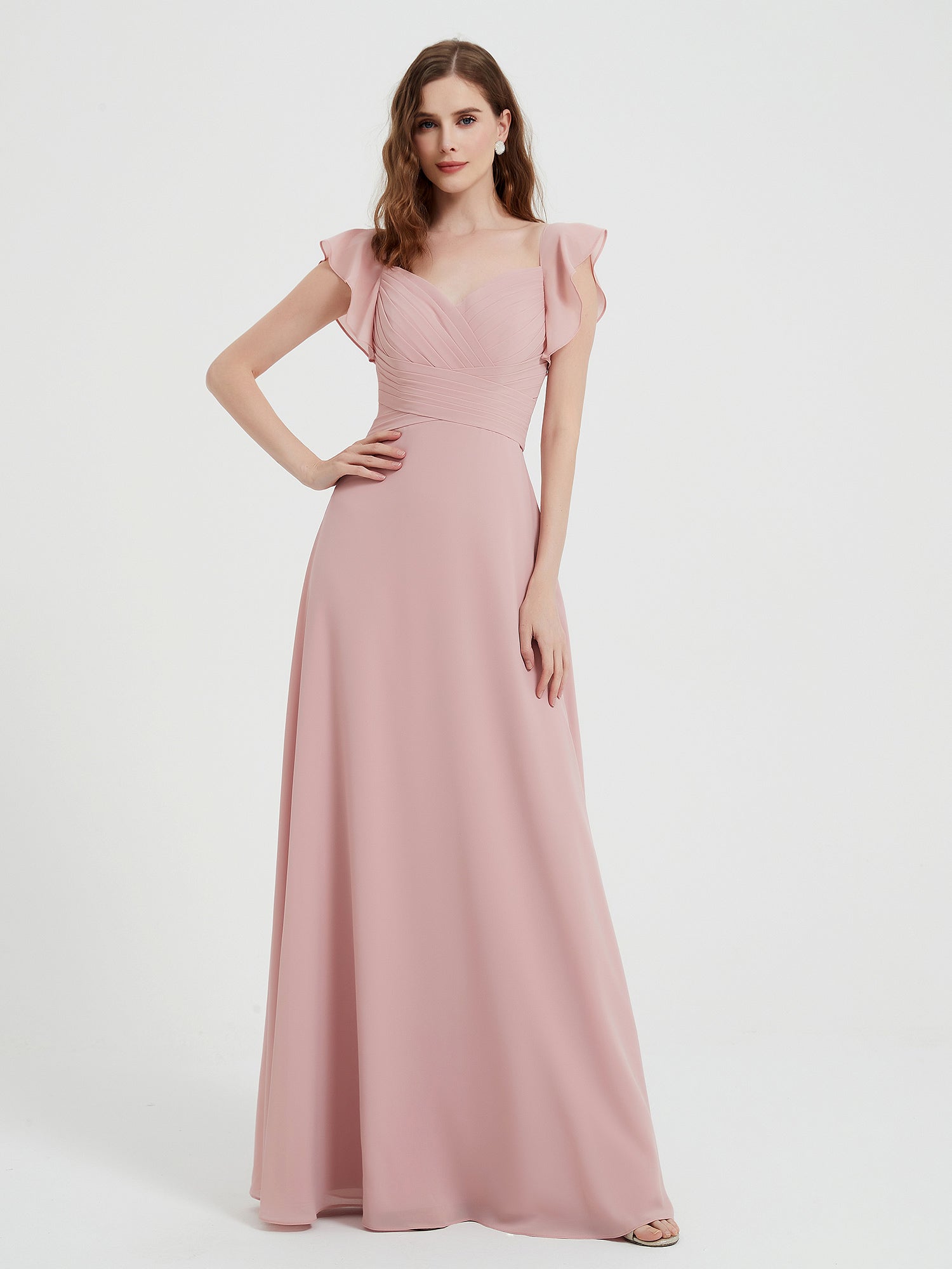Stunning Spaghetti Straps Sweetheart Neck Chiffon Dresses Dusty Rose main image 0