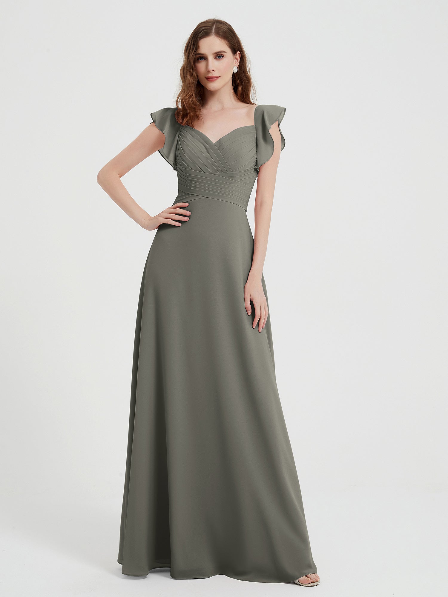princess polly baby blue dress AW.Bridal Mermaid One Shoulder Floor Length Sleeveless Chiffon Ruffles Wedding Guest Dresses Steel Gray Size 4 main image 0