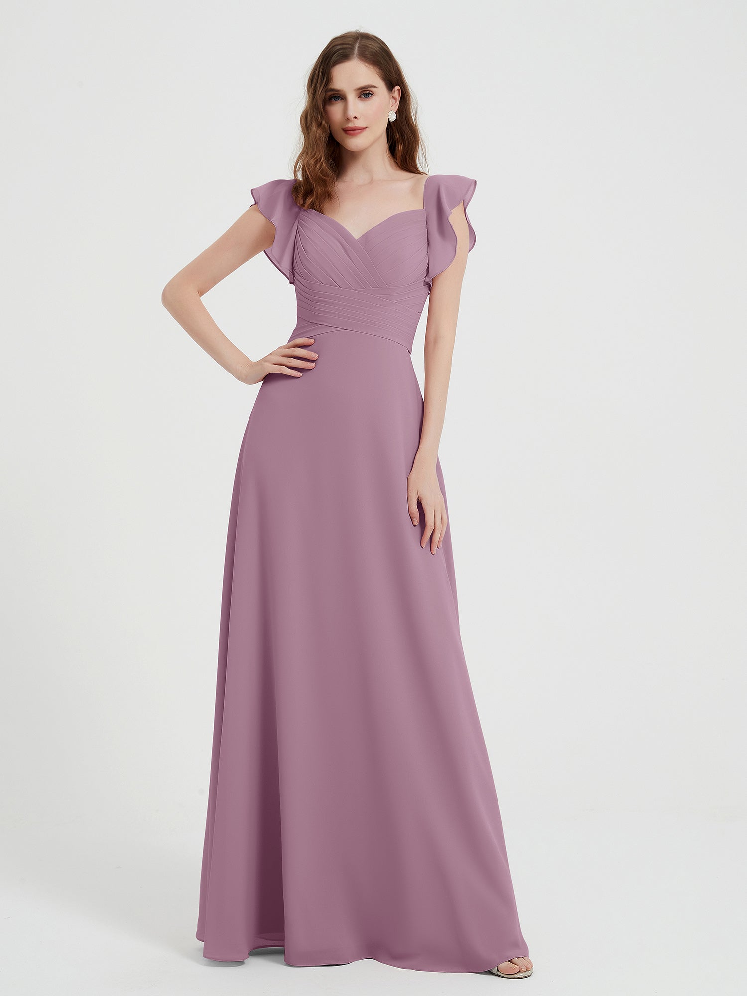 BABARONI Chiffon Wisteria Bridesmaid Dresses Sweetheart Floor-length