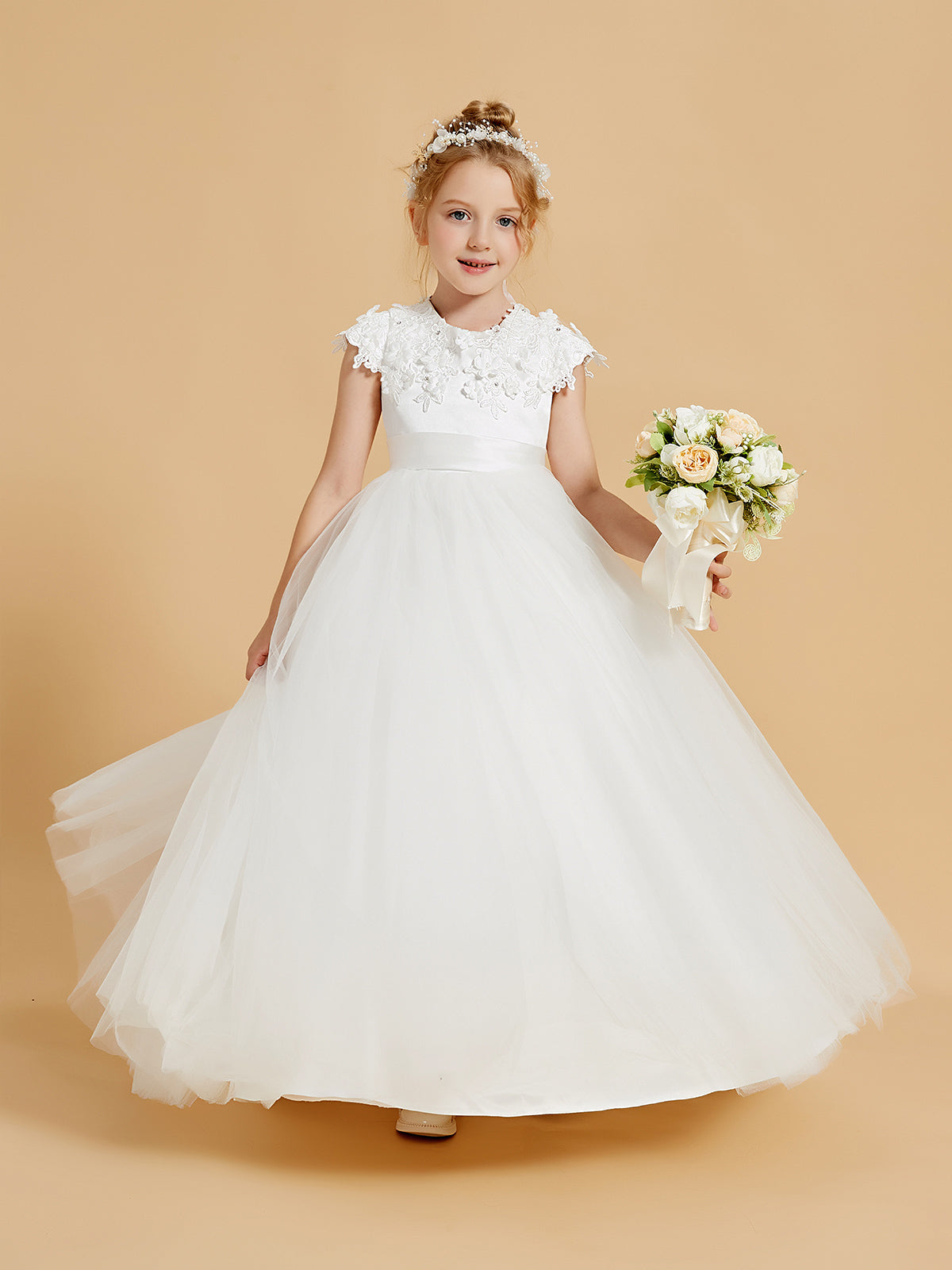 Lace Target White Flower Girl Dresses Stunning Satin Flower Girl Dresses  With Tulle Overlay And Open