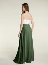 Ivory Lace Bodice Chiffon Skit Dresses with Slit-Olive Green